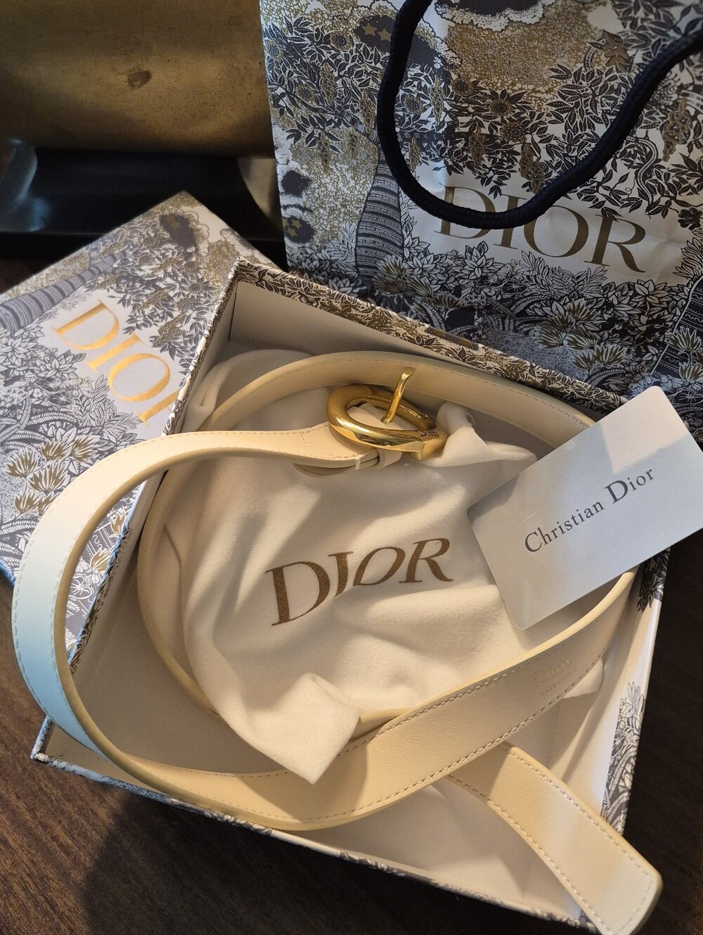 Dior Cream Leather Mini Belt Bag with Gold Knot